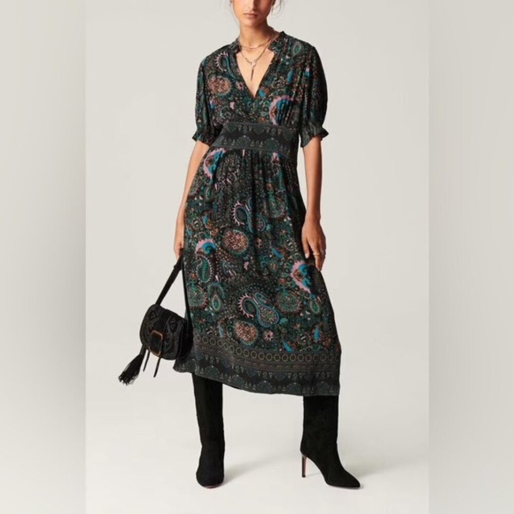 NEW ba&sh Zael panelled-waist paisley midi dress small